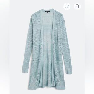 NWT Love Ellie.  Kindley Pointelle, Light Blue Open Knit Cardigan.  XL.